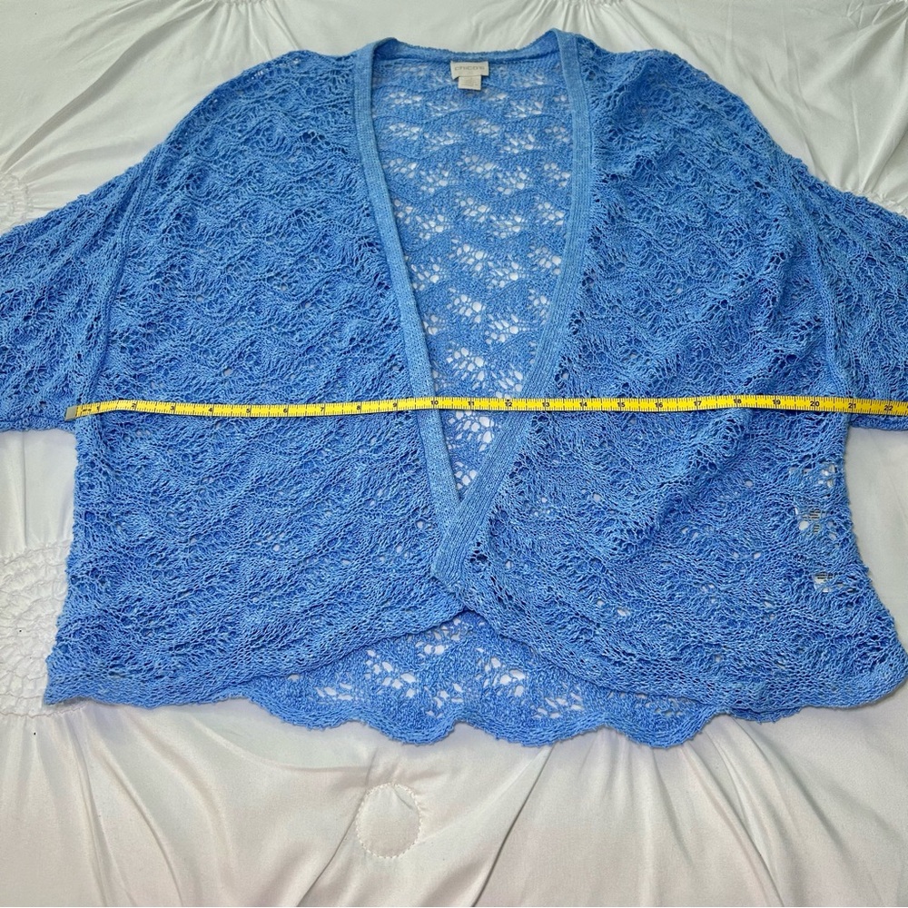 Chico's Linen & Cotton Blend Open Knit Drape Front Drop Shoulder Cardigan Sz XL - Picture 12 of 16